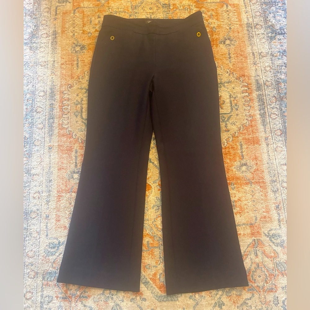 Navy Loft Flared Pants with Gold Accents